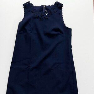 J. Crew Factory Dress Womens Navy Blue Shift Laser Cut Floral Lined Business
